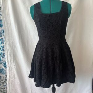 Black Fit and Flare Mini Dress with Square Neck